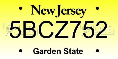 5BCZ752 New Jersey License Plate