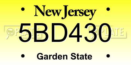 5BD430 New Jersey License Plate