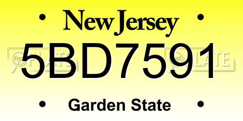 5BD7591 New Jersey License Plate