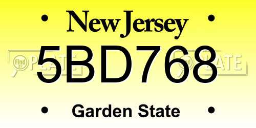 5BD768 New Jersey License Plate