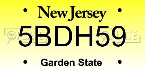 5BDH59 New Jersey License Plate
