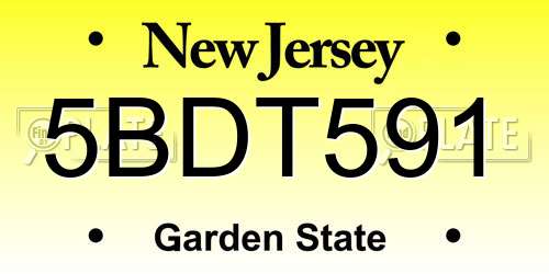 5BDT591 New Jersey License Plate