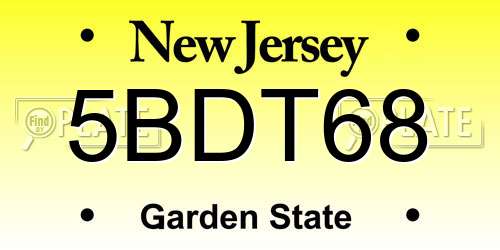 5BDT68 New Jersey License Plate