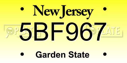 5BF967 New Jersey License Plate