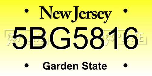 5BG5816 New Jersey License Plate