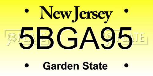 5BGA95 New Jersey License Plate