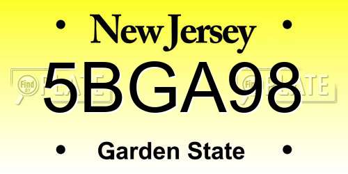 5BGA98 New Jersey License Plate