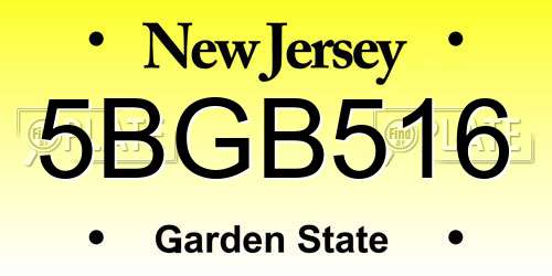 5BGB516 New Jersey License Plate