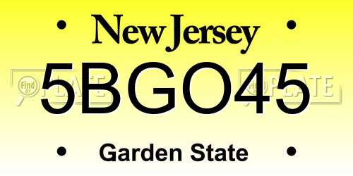 5BGO45 New Jersey License Plate
