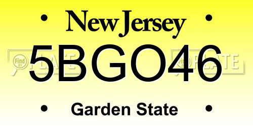 5BGO46 New Jersey License Plate