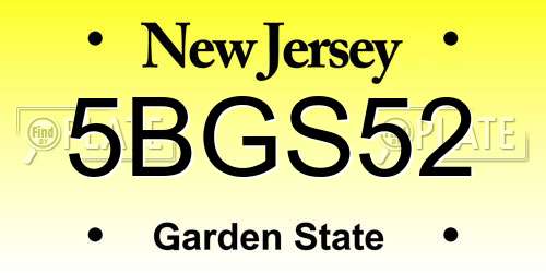 5BGS52 New Jersey License Plate