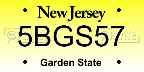 5BGS57 New Jersey License Plate