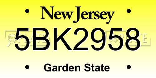 5BK2958 New Jersey License Plate