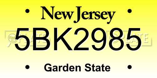 5BK2985 New Jersey License Plate