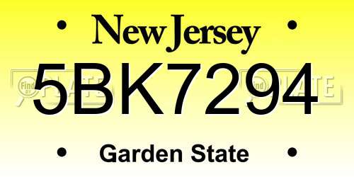 5BK7294 New Jersey License Plate