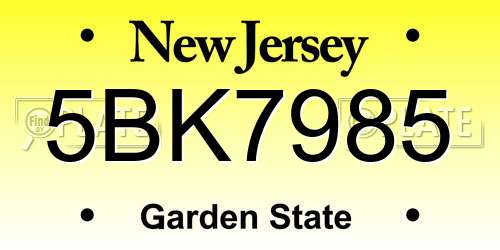 5BK7985 New Jersey License Plate