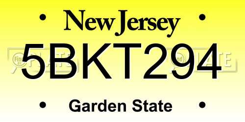 5BKT294 New Jersey License Plate