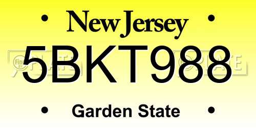 5BKT988 New Jersey License Plate