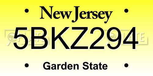 5BKZ294 New Jersey License Plate