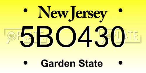 5BO430 New Jersey License Plate