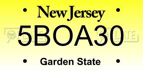 5BOA30 New Jersey License Plate