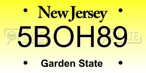 5BOH89 New Jersey License Plate
