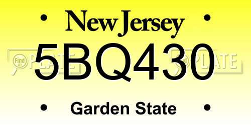 5BQ430 New Jersey License Plate
