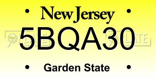 5BQA30 New Jersey License Plate