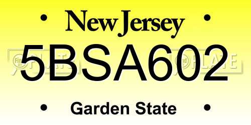 5BSA602 New Jersey License Plate