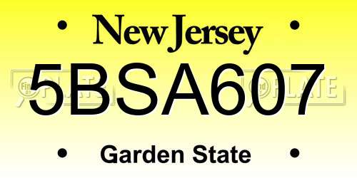 5BSA607 New Jersey License Plate