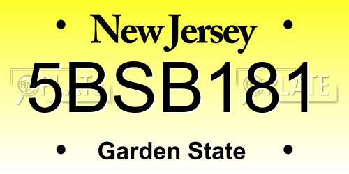 5BSB181 New Jersey License Plate