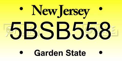 5BSB558 New Jersey License Plate