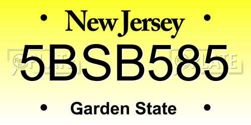 5BSB585 New Jersey License Plate