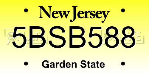 5BSB588 New Jersey License Plate