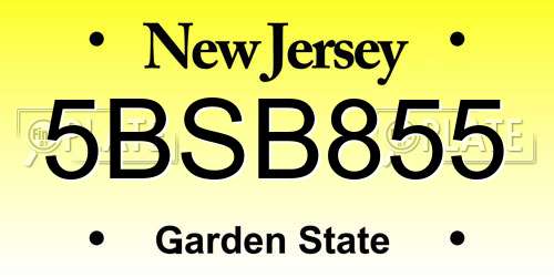 5BSB855 New Jersey License Plate