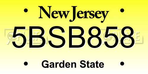 5BSB858 New Jersey License Plate
