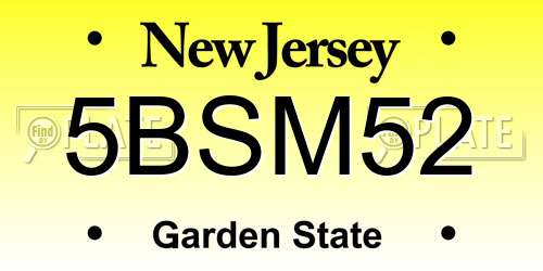 5BSM52 New Jersey License Plate