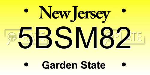 5BSM82 New Jersey License Plate