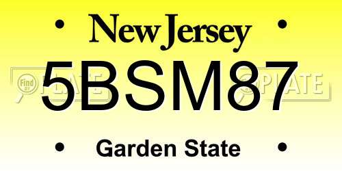 5BSM87 New Jersey License Plate