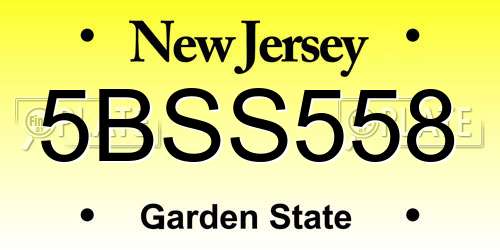 5BSS558 New Jersey License Plate