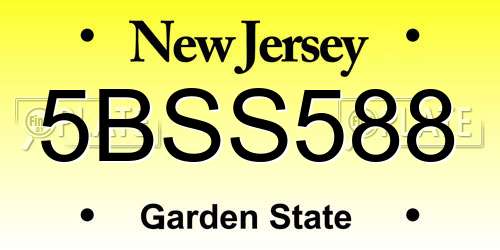 5BSS588 New Jersey License Plate