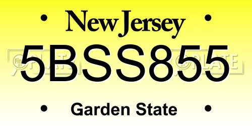 5BSS855 New Jersey License Plate
