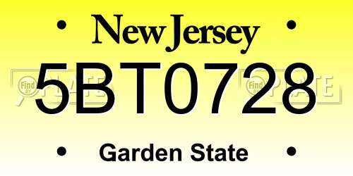 5BT0728 New Jersey License Plate