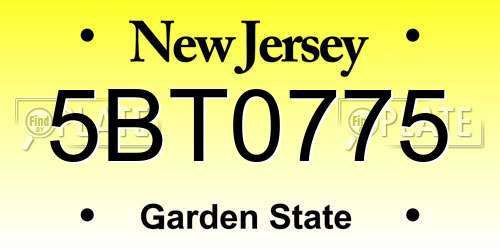 5BT0775 New Jersey License Plate