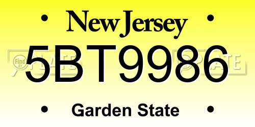 5BT9986 New Jersey License Plate