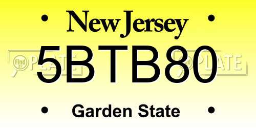 5BTB80 New Jersey License Plate