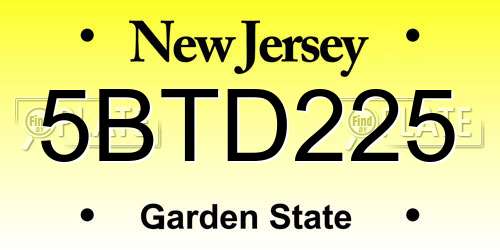 5BTD225 New Jersey License Plate