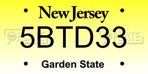 5BTD33 New Jersey License Plate