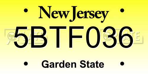 5BTF036 New Jersey License Plate