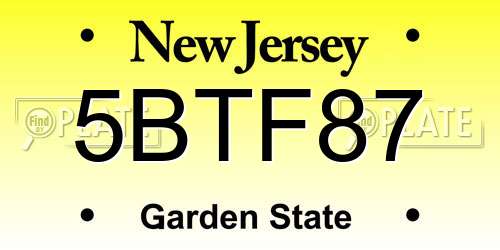 5BTF87 New Jersey License Plate